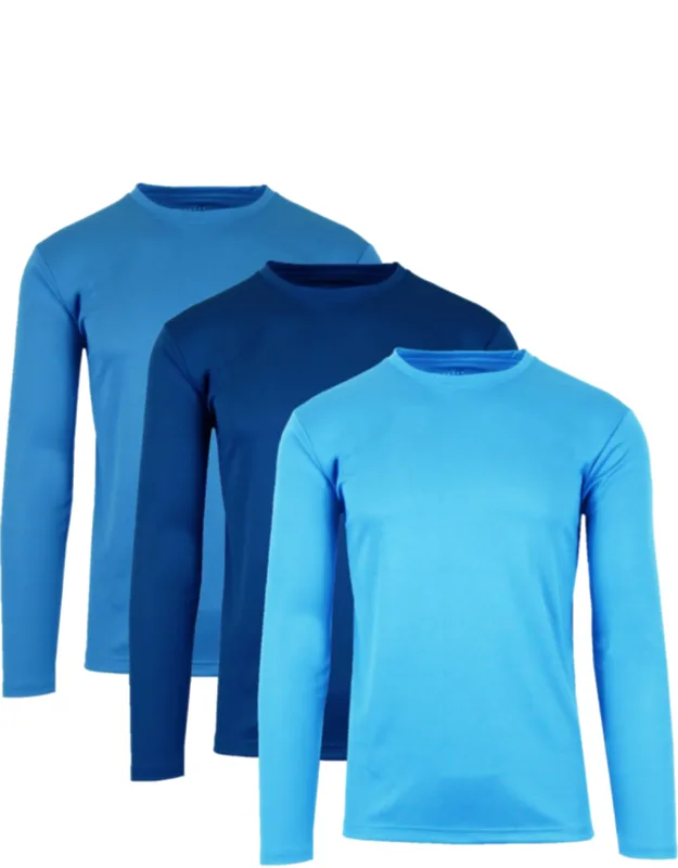 Long Sleeve Moisture-wicking Performance Crew Neck Tees - 3 Pack