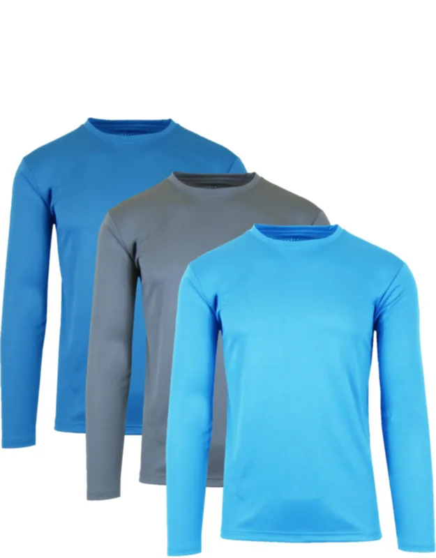 Long Sleeve Moisture-wicking Performance Crew Neck Tees - 3 Pack
