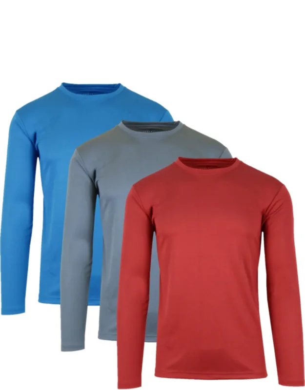 Long Sleeve Moisture-wicking Performance Crew Neck Tees - 3 Pack