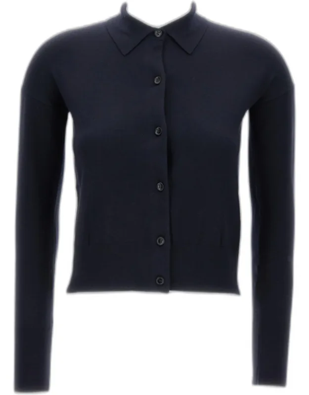 Cardigan With Front Button Closure, Wool Blend, Regular Fit, Classic Pointed Collar, Straight Hem