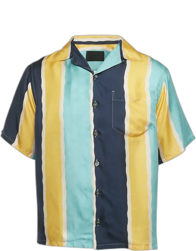 Multicolor Striped Silk Bowling Shirt