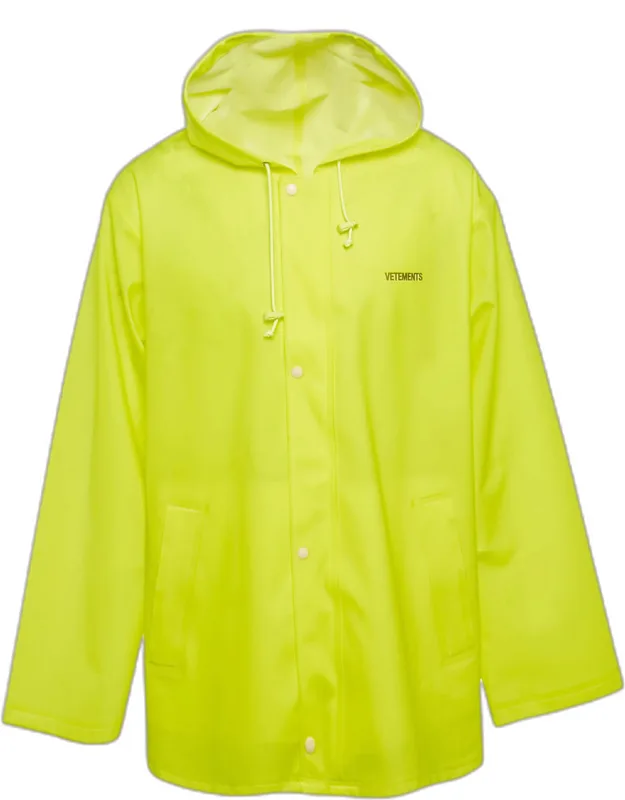 Neon Yellow Logo Print Synthetic Raincoat