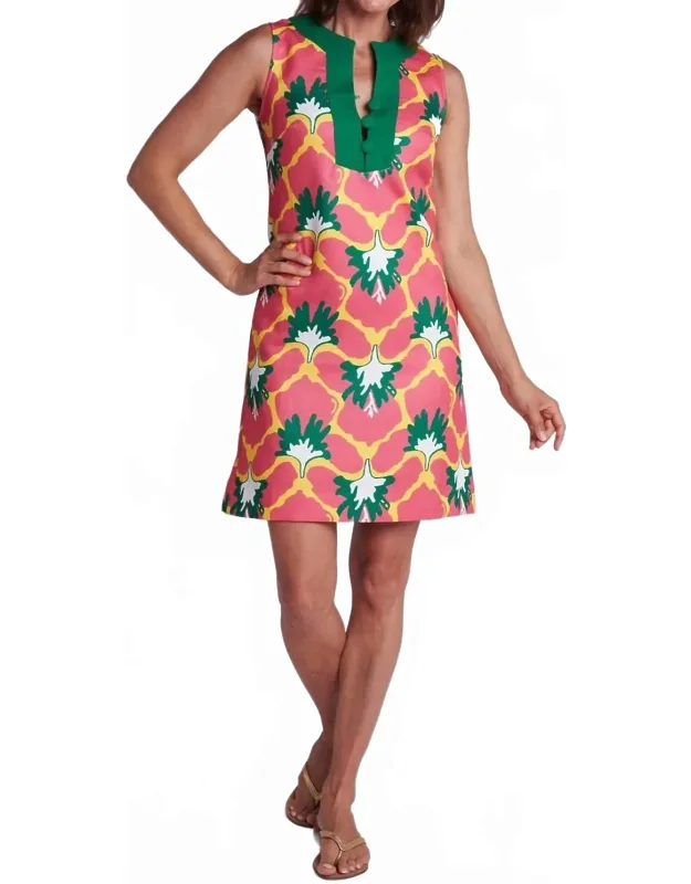Calla Dress In Iris With V-neckline And Button Closure