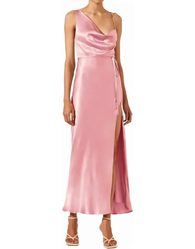 Draped Side Split Midi Dress