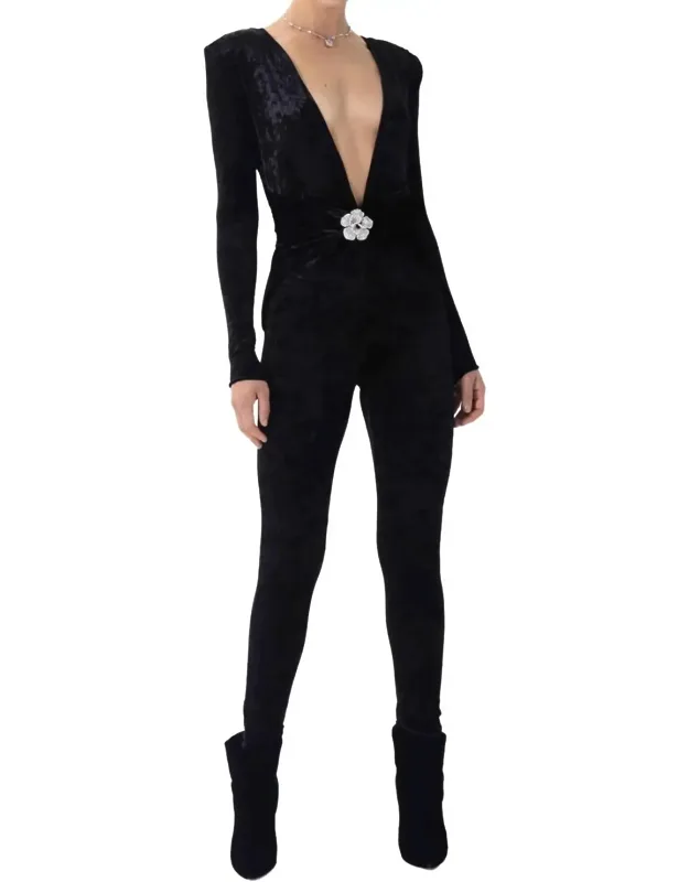 Rhoades Jumpsuit With Crystal Brooch Detail