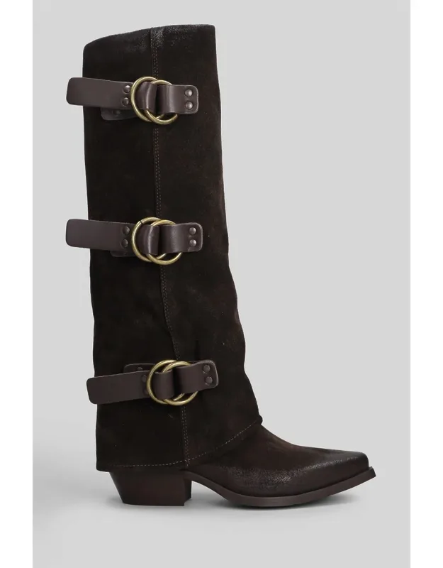 Texan Boots With Buckle Strap Detail And Cuffed Hem