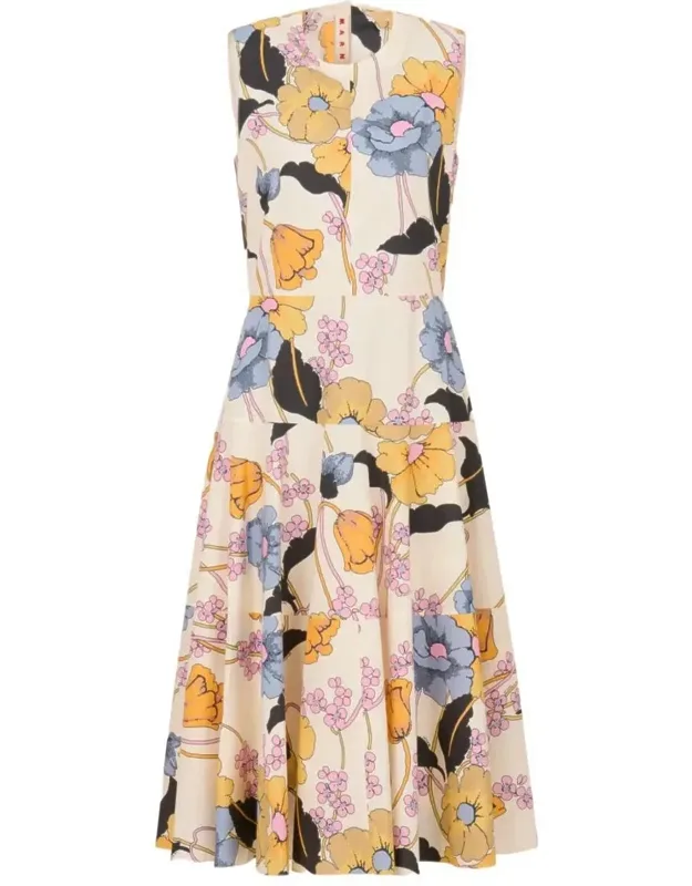 Poplin Midi Dress With Melody Print