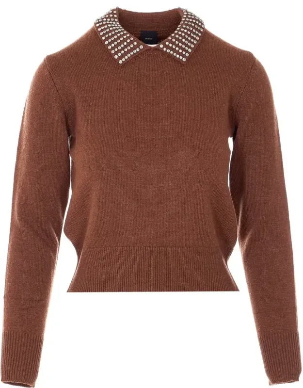 Sweater With Collar With Application Strass Details And Patch Logo On The Back