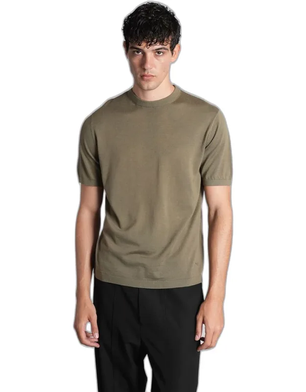 Emporio Armani T-shirt, Round Neck, Short Sleeves, Straight Hem, Logo Embossed Stitched On Side