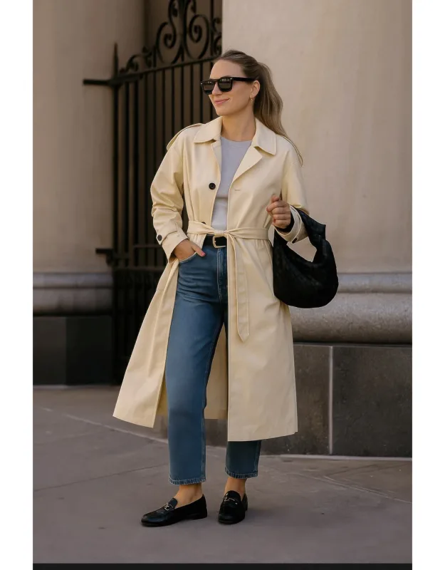 Solid Long Sleeve Trench Coat - Classic Lined Overcoat For Fall & Winter