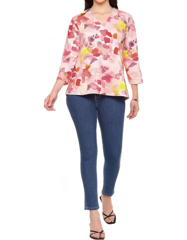 V-neck Top In Pretty Print