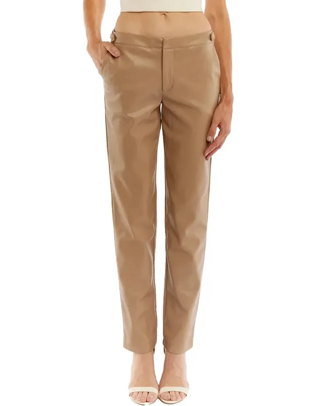 Faux Leather Trousers With Waistline Button