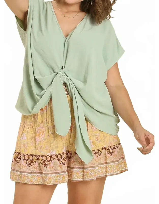 Cap Sleeve Twist Front V-neck Top