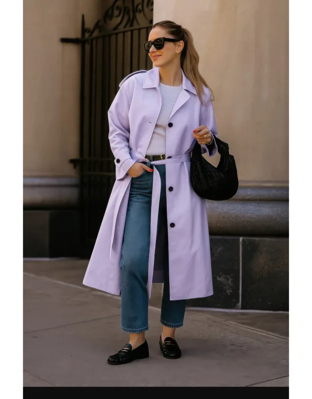 Solid Long Sleeve Trench Coat - Classic Lined Overcoat For Fall & Winter