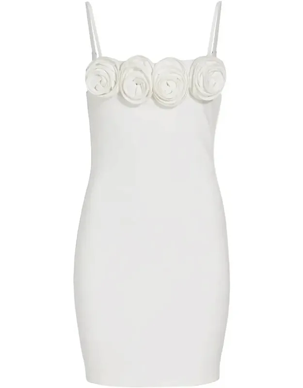 Mini Dress With Flower Detail And Square Neck
