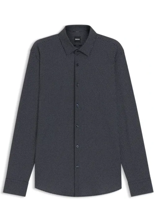 Printed Slim-fit Shirt In Performance-stretch Jersey, Modern Print, Super-flex Jersey