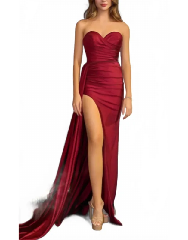 Strapless Bodycon Dress With Side Slit