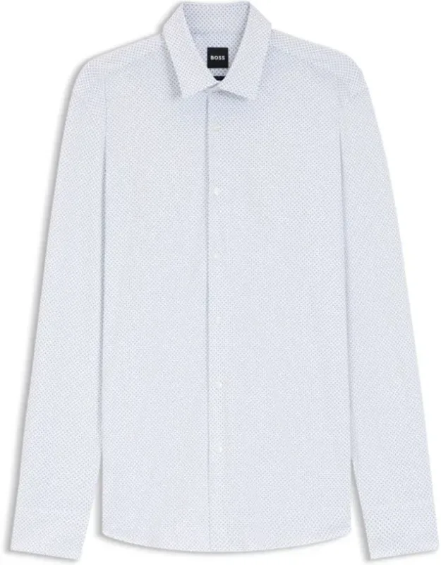 Printed Slim-fit Shirt In Performance-stretch Jersey, Modern Print, Super-flex Jersey
