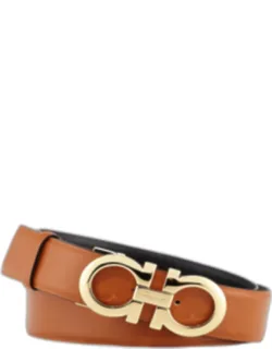Gancini-buckle Reversible Leather Belt With Embossed Leather And Golden Hardware