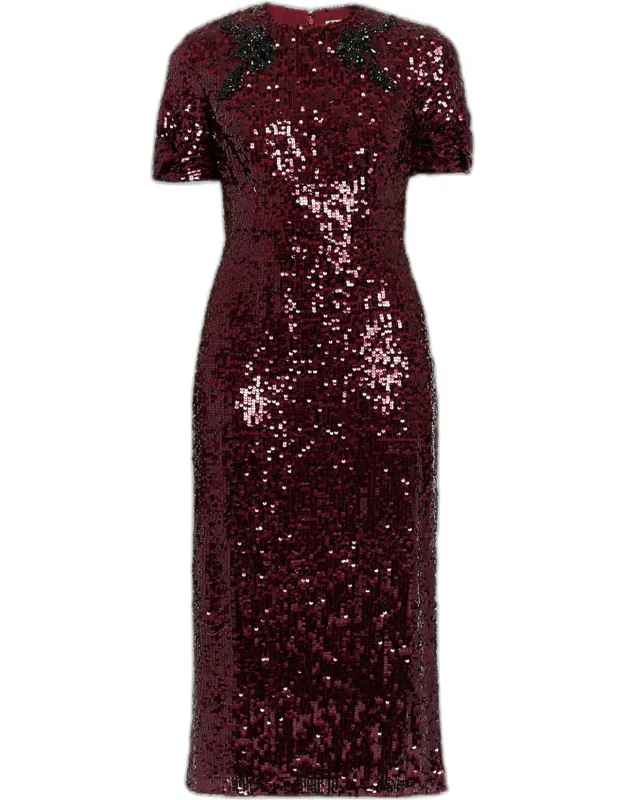 Twisted Short-sleeve Sequined Midi Dress