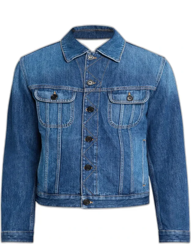 Medium Blue Denim Jacket With Leather Label