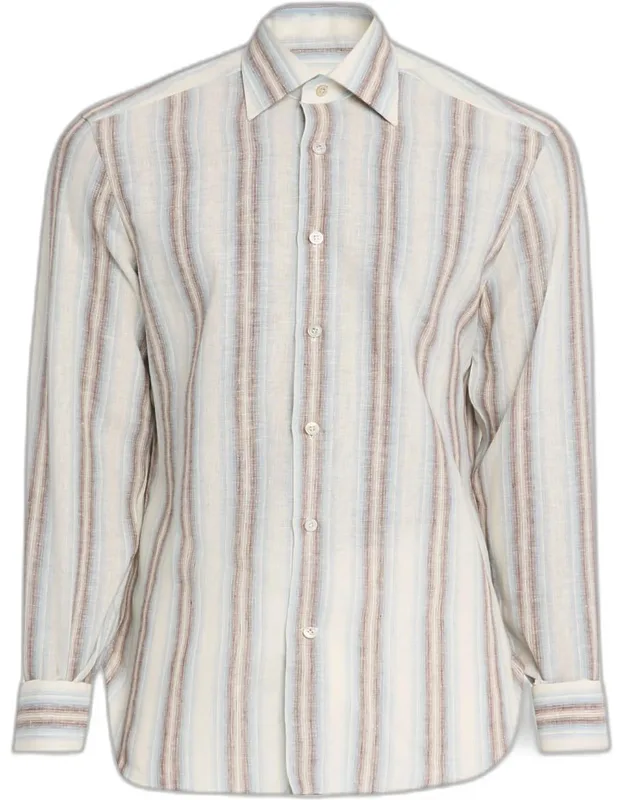 Linen Blend Wide Stripe Button-down Shirt