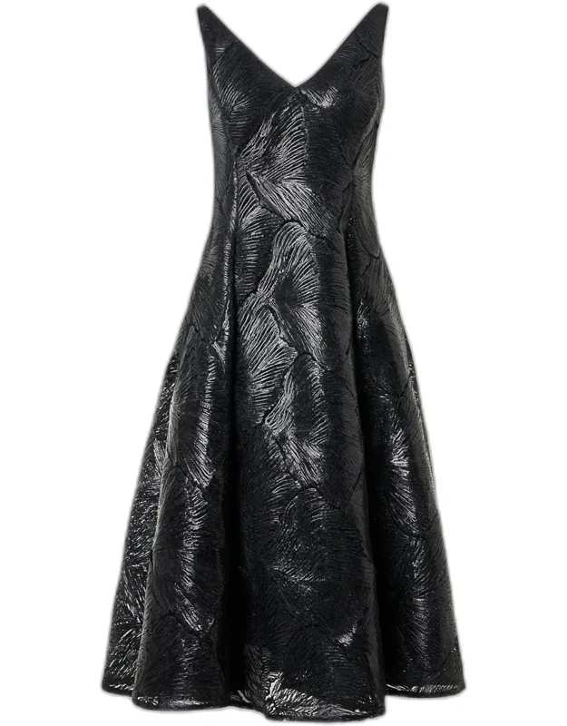 Lacquered Sea Faille Sleeveless Midi Dress