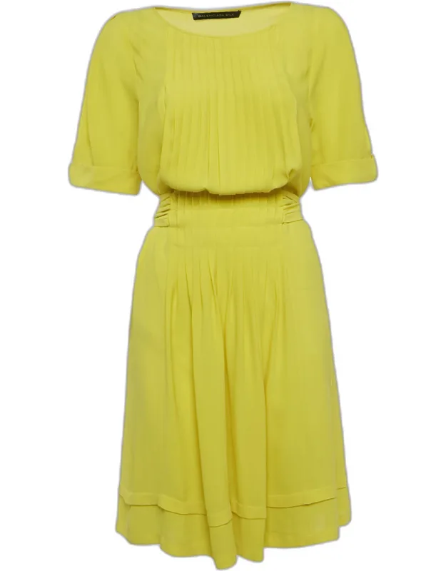 Silk Puff Sleeve Pleated Mini Dress