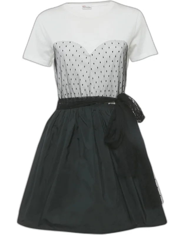 Plumetis Trim Jersey And Crepe Mini Dress