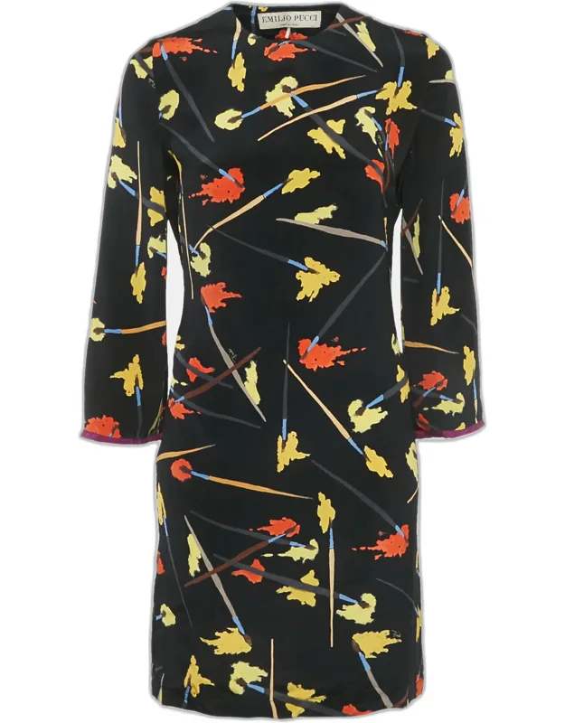 Multicolour Brush Print Silk Mini Dress