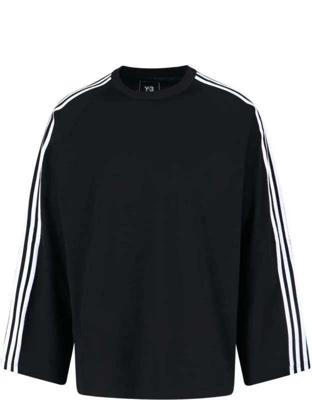 Y-3 Logo T-shirt With Contrasting Bands On The Sleeve And Straight Hem