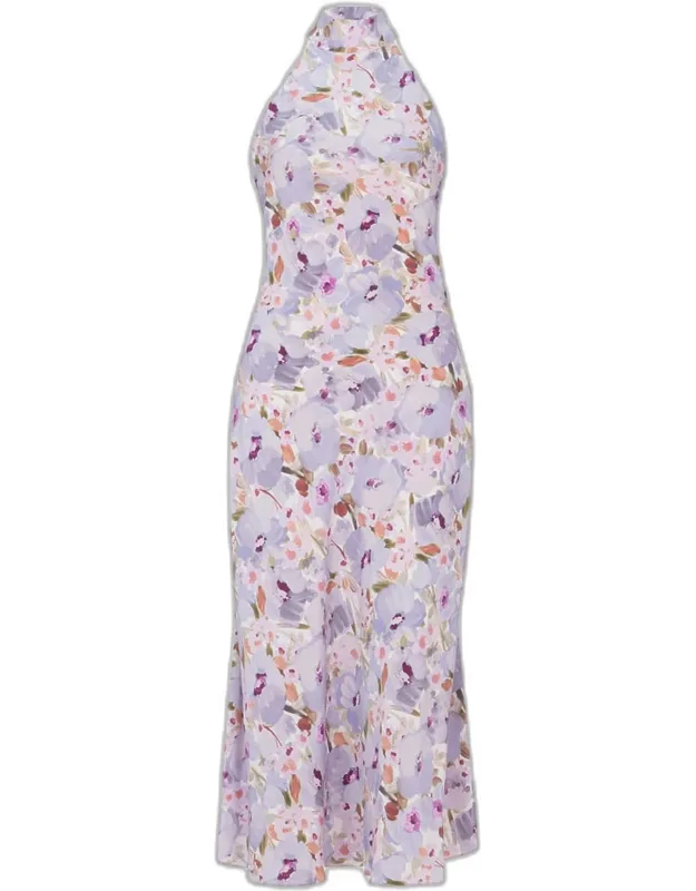 Floral-print Silk Cowl Backless Midi Dress