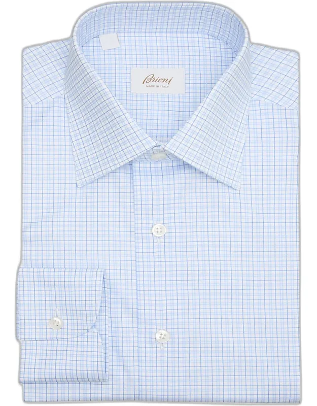 Cotton Micro-plaid Point Collar Dress Shirt