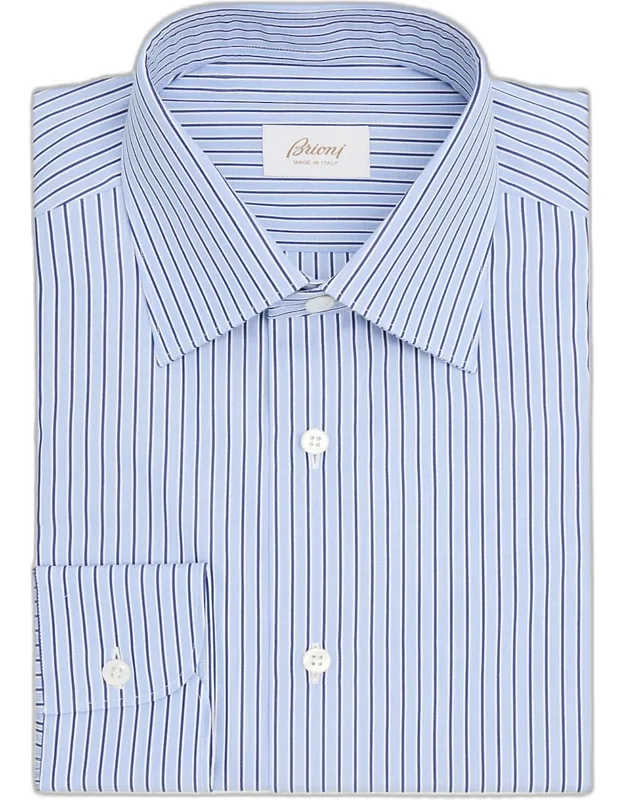 Cotton Pinstripe Point Collar Dress Shirt