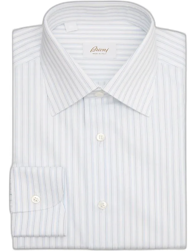 Cotton Multi-stripe Point Collar Dress Shirt