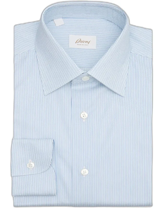 Cotton Hairline Stripe Point Collar Dress Shirt