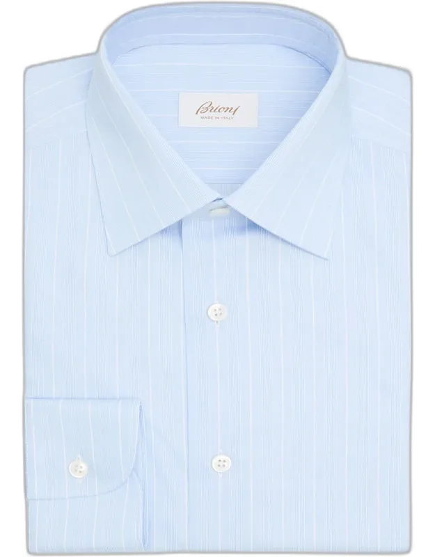 Cotton Multi-stripe Point Collar Dress Shirt