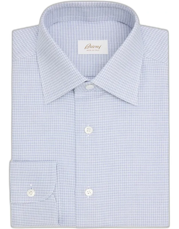 Cotton Textured-check Point Collar Dress Shirt