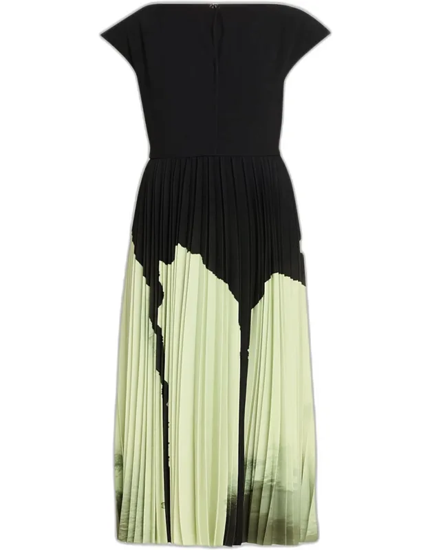 Pleated Abstract-print Midi Dress