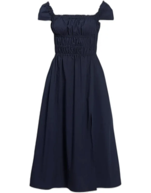 Ruched Cap-sleeve Midi Dress
