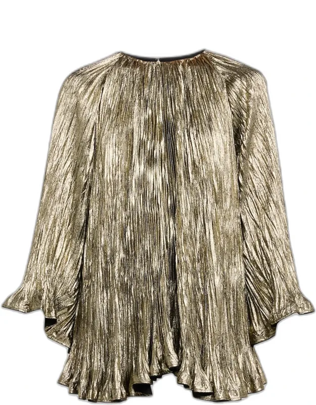 Pleated Long-sleeve Mini Dress