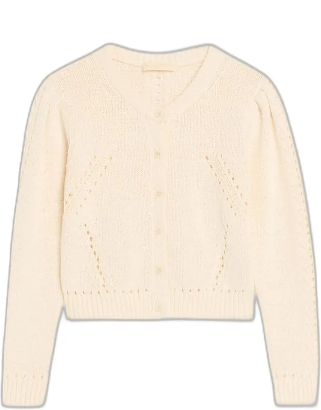 Delphina Pointelle Knit Puff-sleeve Cardigan