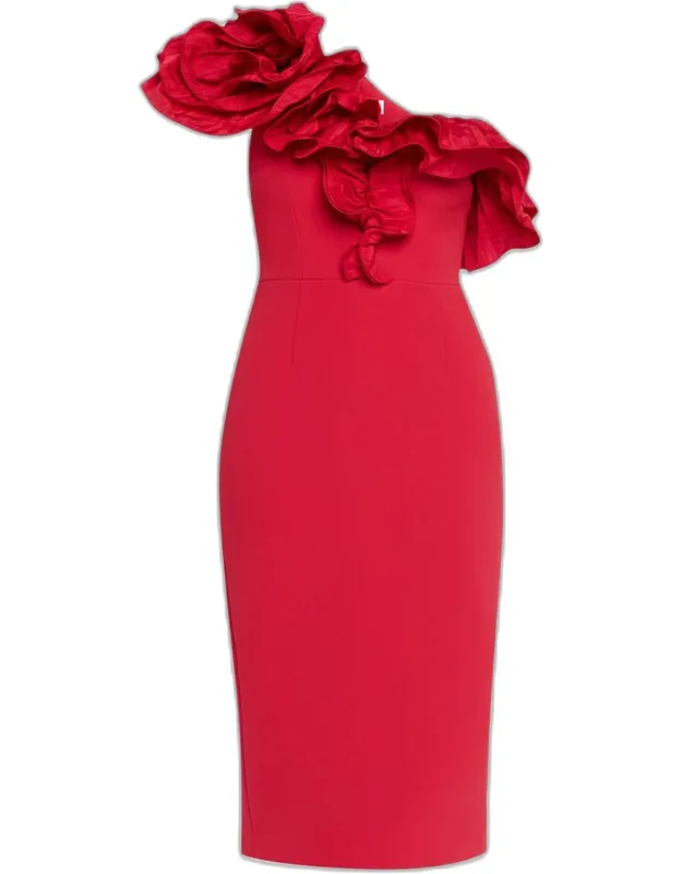 One-shoulder Ruffle Bodycon Midi Dress