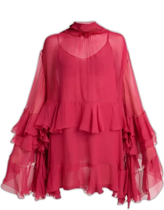 Tiered Ruffle Silk Mousseline Mini Dress