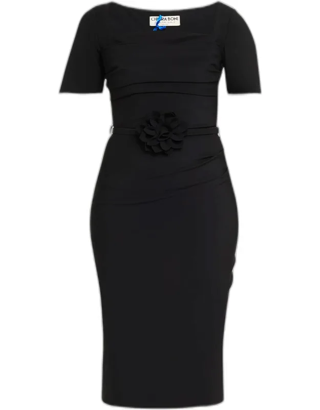 Bahir Bodycon Floral Applique Midi Dress
