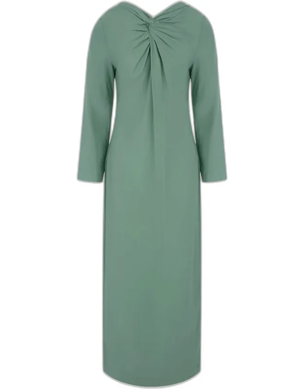 Twisted V-neck Long-sleeve Midi Dress