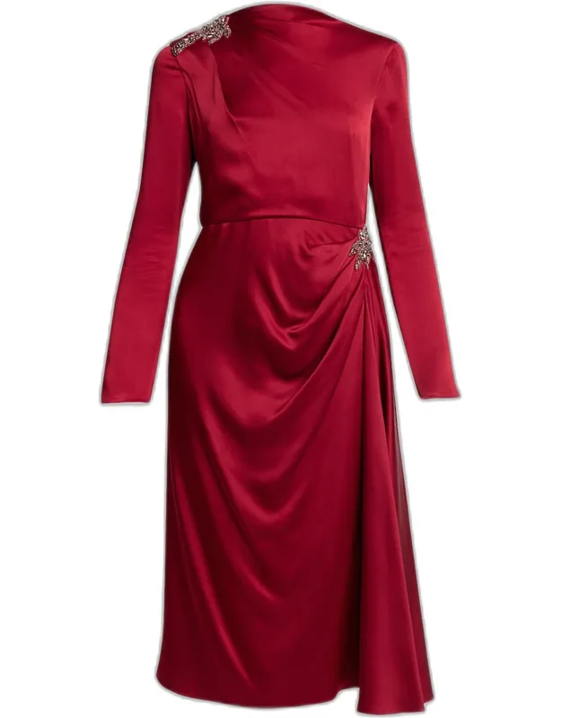 Draped Satin Midi Dress