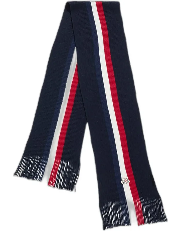 Wool Tricolor Stripe Fringe Scarf