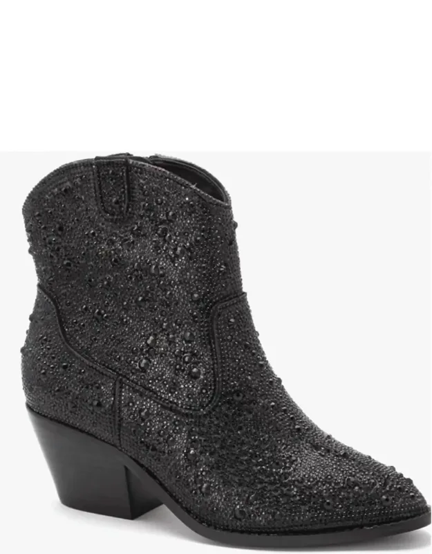 Rhinestone Block Ankle Booties