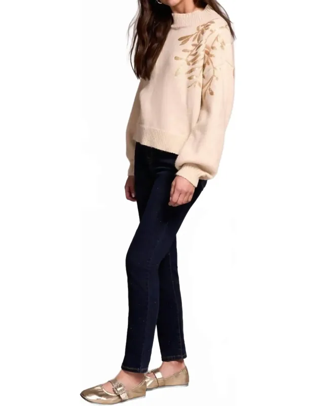 Sequin Floral Applique Mock Neck Sweater